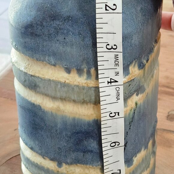 Drip glaze, blue, tan & grey layered Handcrafted studio art pottery vase - Picture 10 of 11
